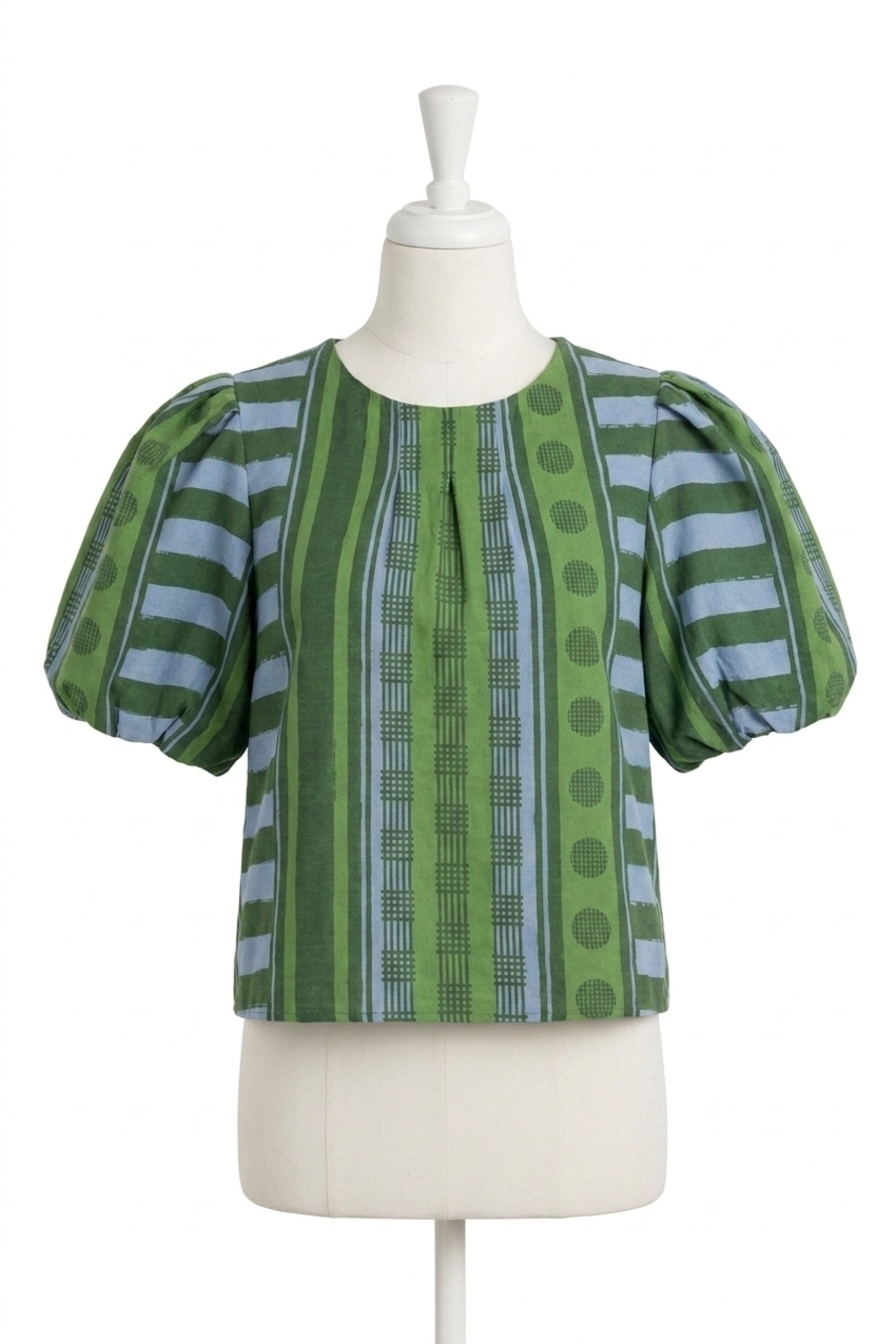 NEW EMILY MCCARTHY jane puff sleeve top in forest jubilee
